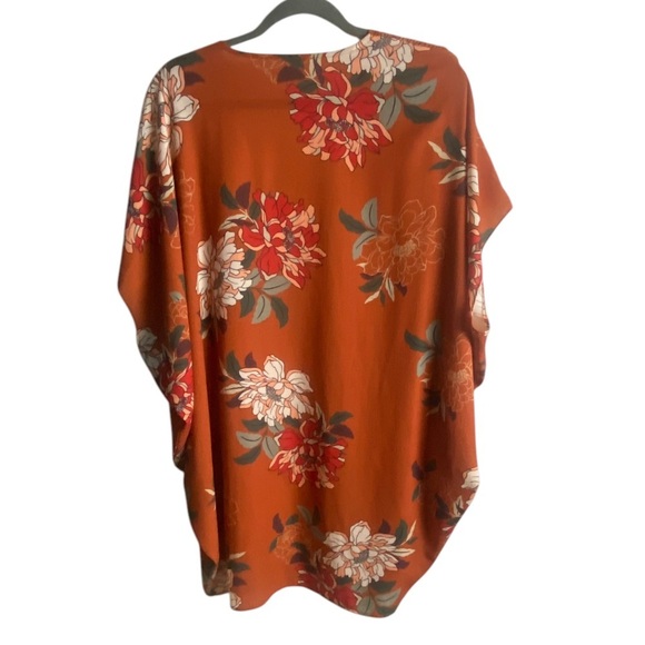 Umgee Size Small Kimono Open Front Floral Burnt Orange Longlined Tropical Boho - Picture 2 of 7